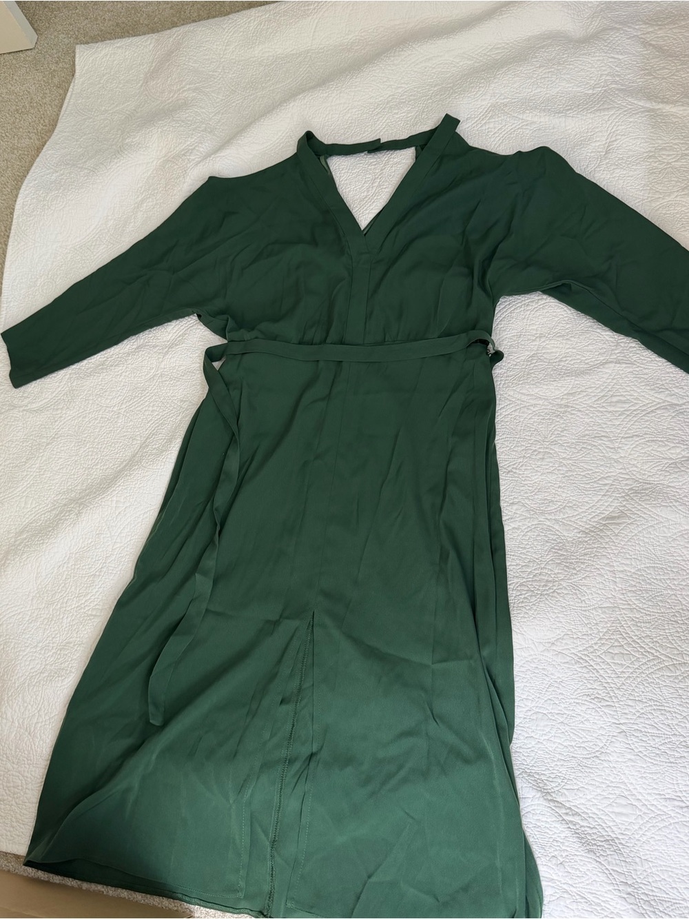 Forest Green V-Neck Wrap Dress midi